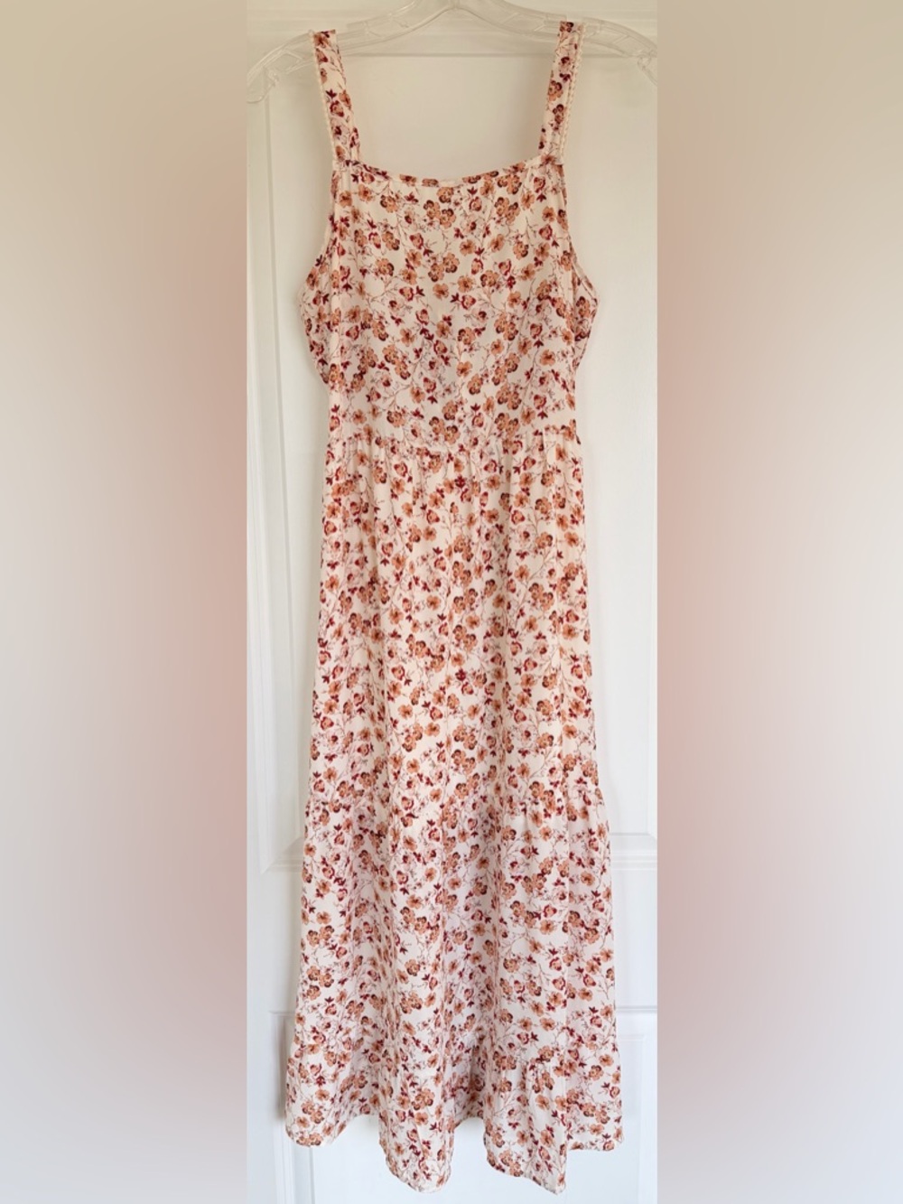 Jessica Simpson Cream Maxi Dress with Rust Floral Motif Size Medium